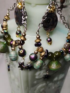 Boho Cosmic Style Stellar  Statement Earrings with Abalone Shell and mixed Beads